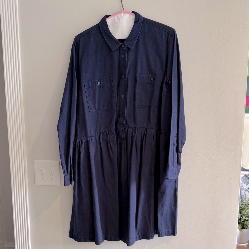 Draper James XXL Navy Long-Sleeve Button-Up Dress